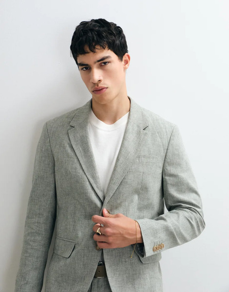  Jack & Jones Jack & Jones Premium - Chaqueta De Traje Verde Salvia De Corte Slim De Mezcla De Lino (parte De Un Conjunto) 
