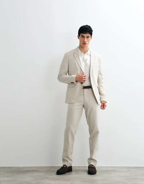  Jack & Jones Jack & Jones Premium - Pantalones De Traje Beis De Corte Slim De Mezcla De Lino (parte De Un Conjunto)-neutro 