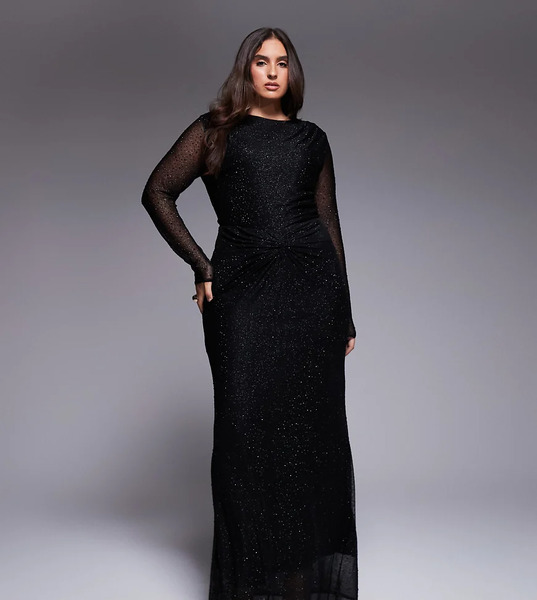  Jaded Rose Plus Vestido Largo Negro Ceñido Con Detalle Anudado Y Diseño De Strass Termosellado De Jaded Rose Plus-azul 