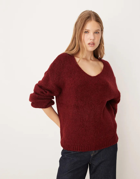  Jdy Jersey Burdeos Extragrande Reversible De Punto De Jdy-rojo 
