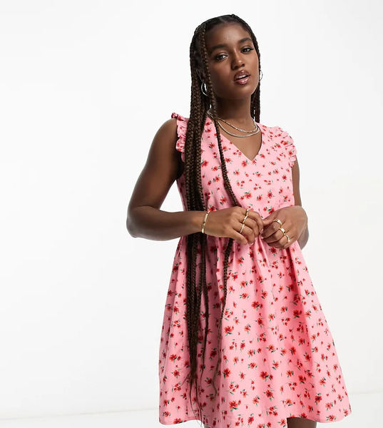 Jdy Vestido Corto Rosa Con Estampado De Florecitas, Lazada Trasera Y Detalle De Volante Exclusivo De Jdy-multicolor 