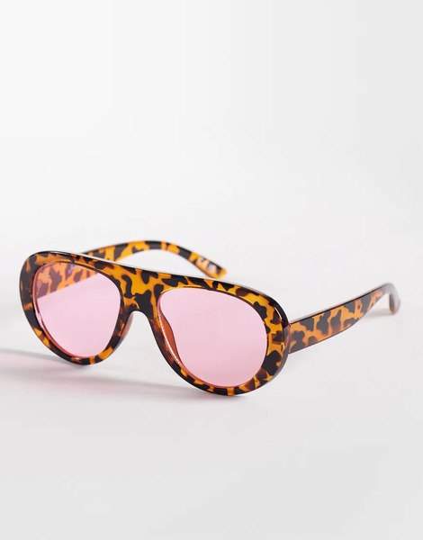  Jeepers Peepers Gafas De Sol Marrón Efecto Carey Luminoso Redondas Con Lentes Rosas Y Puente Plano De Jeepers Peepers-brown 