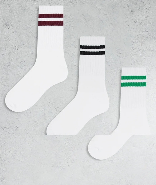  Jjxx Pack De 3 Pares De Calcetines Deportivos Blancos Con Detalle De Rayas Negras, Burdeos Y Verdes De Jjxx-multicolor 