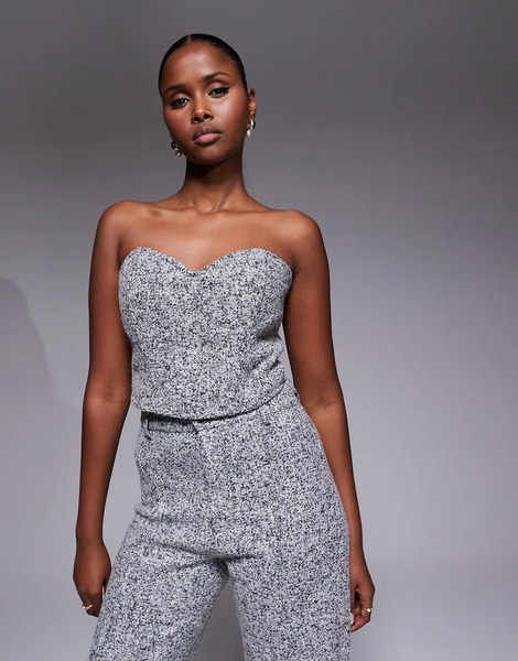  Jluxlabel Top Corsetero Gris Con Escote Palabra De Honor De Tweed All You Need De Jluxlabel (parte De Un Conjunto) 
