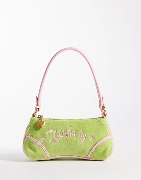  Juicy Couture Bolso De Hombro Verde Lima De Terciopelo Con Logo De Estilo Años 2000 Y Correa Bandolera Janella De Juicy Couture 