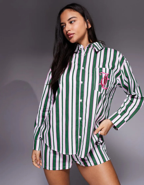  Juicy Couture Camisa De Pijama A Rayas Verdes Y Blancas De Manga Larga Con Logo De Juicy Couture (parte De Un Conjunto) 