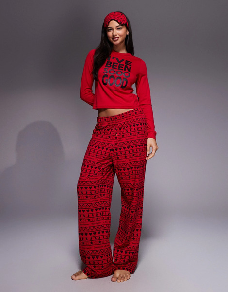  Juicy Couture Conjunto De Pijama Y Antifaz Rojo Con Logo Y Estampado i've Been So Good De Navidad De Juicy Couture 