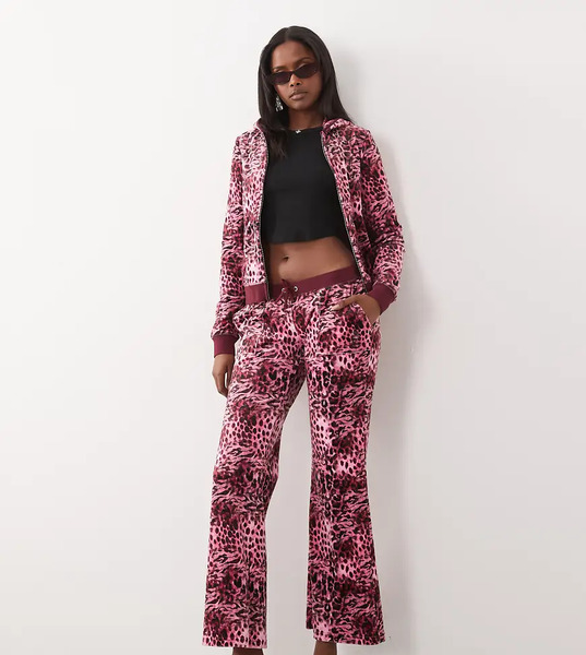  Juicy Couture Juicy Couture Exclusive - Joggers De Campana Rosas Con Estampado De Leopardo Y Detalle De Bolsillo De Velour (parte De Un Conjunto) 