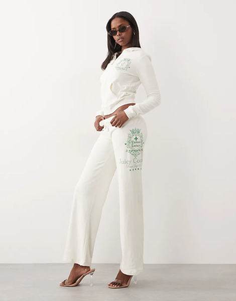  Juicy Couture Juicy Couture - Joggers Color Crema De Pernera Ancha Y Talle Bajo Con Detalle De Logo De Strass De Velour (parte De Un Conjunto)-verde 