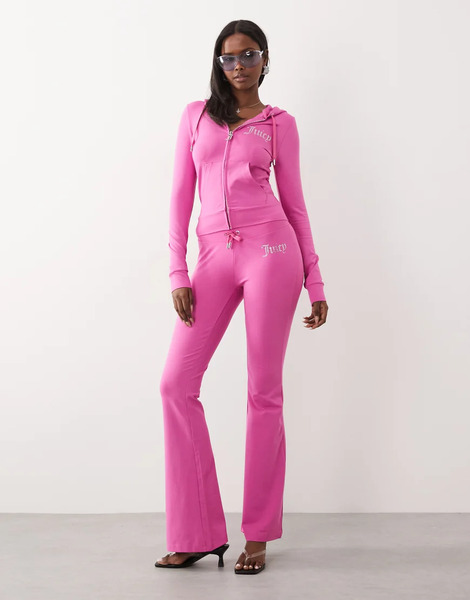  Juicy Couture Juicy Couture - Joggers Rosa Intenso De Talle Bajo Y Corte Acampanado Con Detalle De Logo De Strass (parte De Un Conjunto) 