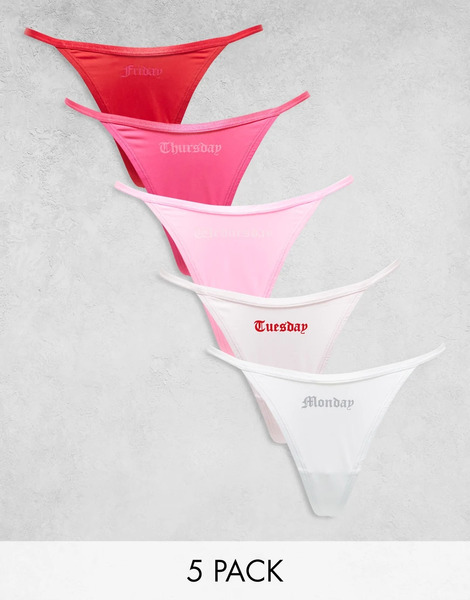  Juicy Couture Pack De 5 Tangas Con Diseño De Días De La Semana En Tipografía Gótica De Microfibra De Juicy Couture-multicolor 