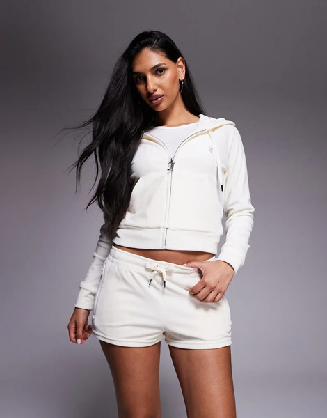  Juicy Couture Pantalones Cortos Blancos De Velour Con Cordón Ajustable Y Logo De Strass De Juicy Couture (parte De Un Conjunto) 