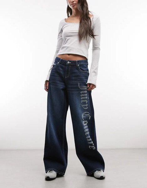  Juicy Couture Vaqueros Azules De Pernera Ancha Y Talle Medio Con Lavado Medio Y Detalle De Strass De Juicy Couture 