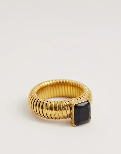  Kaiia Anillo Dorado Con Banda Acanalada De Acero Inoxidable Chapado En Oro De 18 Quilates Exclusivo De Kaiia 