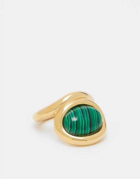  Kaiia Anillo Dorado Y Verde De Estilo Cóctel Con Diseño Abstracto De Acero Inoxidable Exclusivo De Kaiia-multicolor 