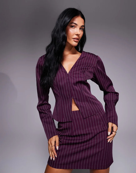  Kaiia Camisa De Sastre Color Ciruela De Estilo Años 90 Con Raya Diplomática Y Abertura Delantera Exclusiva De Kaiia (parte De Un Conjunto)-morado 