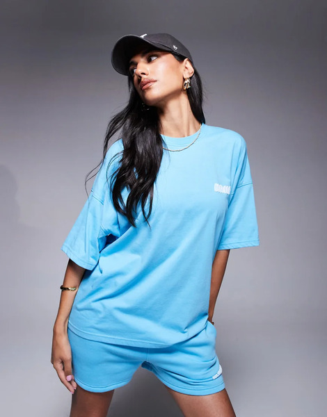  Kaiia Camiseta Azul Luminoso Extragrande Con Logo Estampado En Relieve De Mezcla De Algodón De Kaiia (parte De Un Conjunto) 