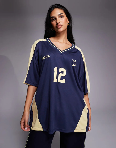  Kaiia Camiseta Azul Marino Y Amarilla Extragrande De Estilo Futbolero Con Cuello De Pico Exclusiva De Kaiia Sport-multicolor 