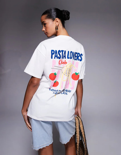  Kaiia Camiseta Blanca Extragrande Con Estampado Gráfico Trasero pasta Lovers Club De Algodón Exclusiva De Kaiia-blanco 