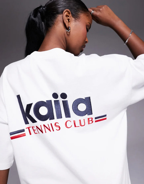  Kaiia Camiseta Blanca Y Azul Marino Extragrande Con Logo tennis Club Bordado De Kaiia (parte De Un Conjunto)-multicolor 