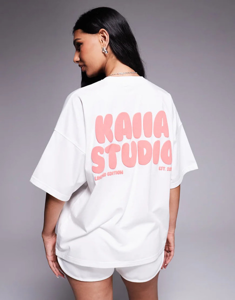  Kaiia Camiseta Blanca Y Roja Extragrande Con Logo Estampado En Relieve De Mezcla De Algodón De Kaiia (parte De Un Conjunto)-blanco 