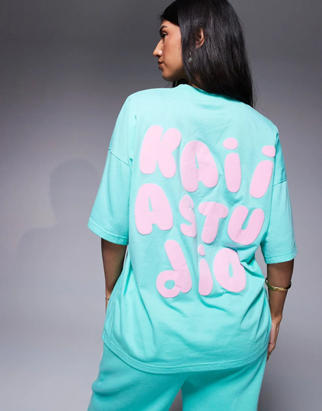  Kaiia Camiseta Color Aguamarina Y Rosa Pastel Extragrande Con Logo Estampado En Relieve De Mezcla De Algodón De Kaiia (parte De Un Conjunto)-azul 