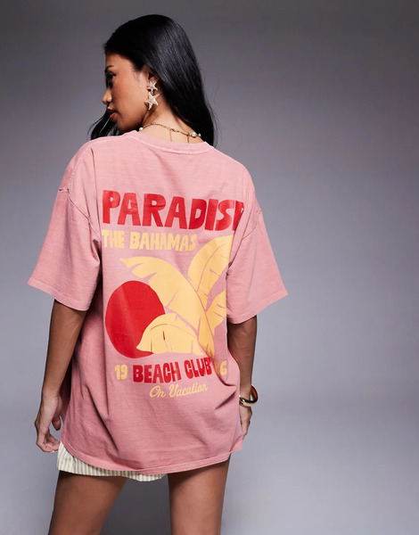  Kaiia Camiseta Naranja Extragrande Con Estampado Gráfico En Contraste bahamas De Algodón Exclusiva De Kaiia 