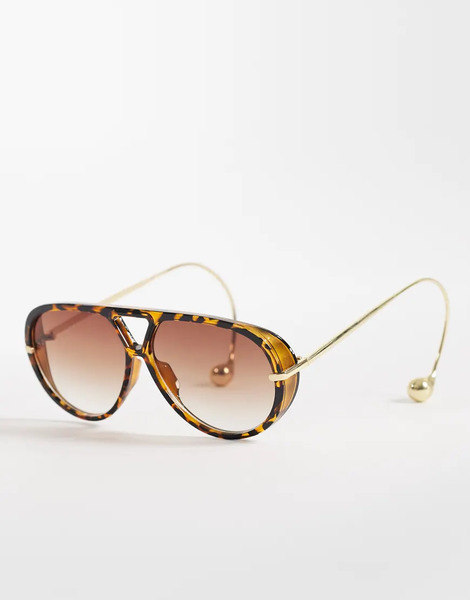  Kaiia Gafas De Sol Doradas Y Marrones Efecto Carey Estilo Aviador Curvadas Con Lentes Ahumadas Exclusivas De Kaiia-brown 
