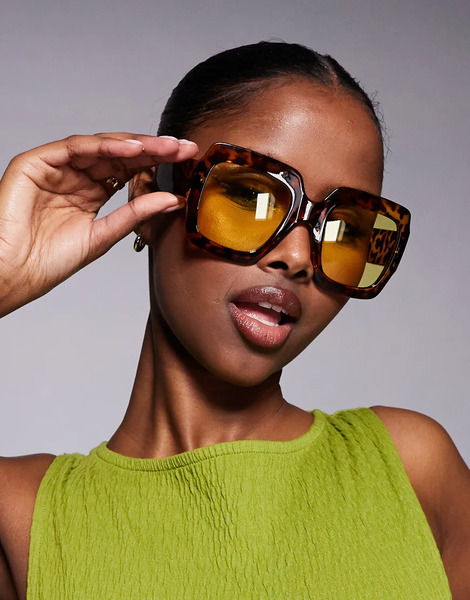  Kaiia Gafas De Sol Marrón Efecto Carey Cuadradas, Gruesas Y Extragrandes Con Lentes Amarillas Exclusivas De Kaiia-multicolor 