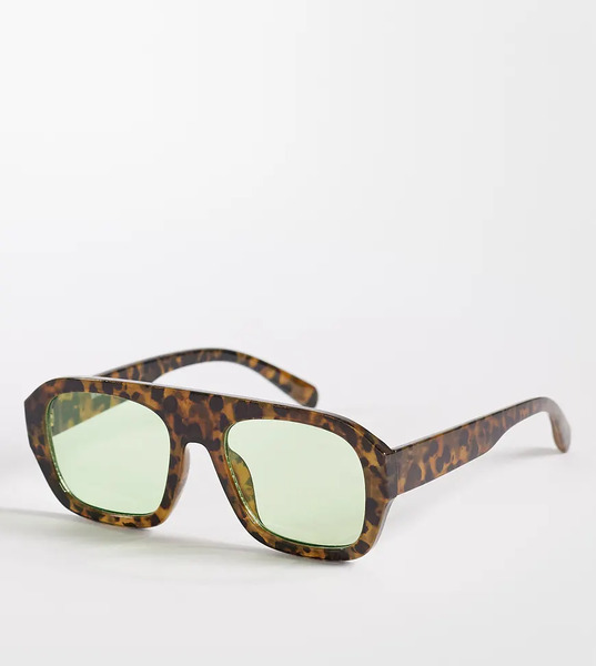  Kaiia Gafas De Sol Marrones Efecto Carey Claro Con Montura Gruesa De Estilo Aviador Y Lentes Verdes Exclusivas De Kaiia-multicolor 