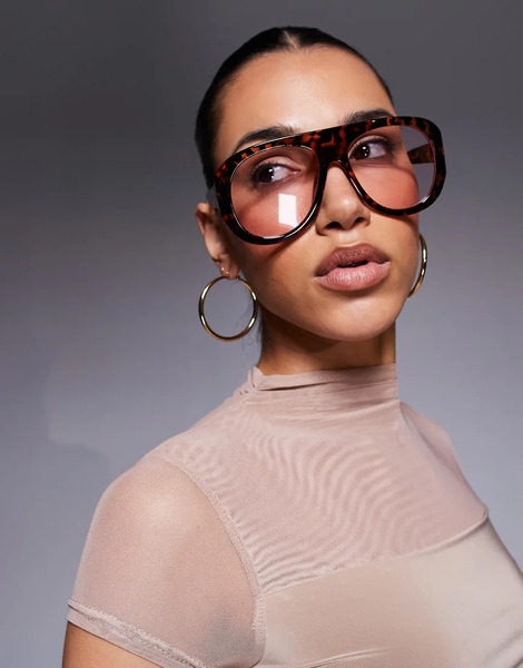  Kaiia Gafas De Sol Marrones Efecto Carey De Estilo Aviador Con Montura Gruesa Y Lentes Transparentes De Kaiia-marrón 