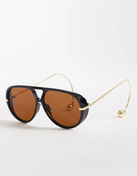 Kaiia Gafas De Sol Marrones Y Doradas De Estilo Aviador Redondeado Con Lentes Ahumadas Exclusivas De Kaiia-brown 