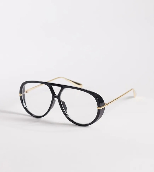  Kaiia Gafas Negras Y Doradas De Estilo Aviador Extragrandes Con Lentes Transparentes Exclusivas De Kaiia-multicolor 