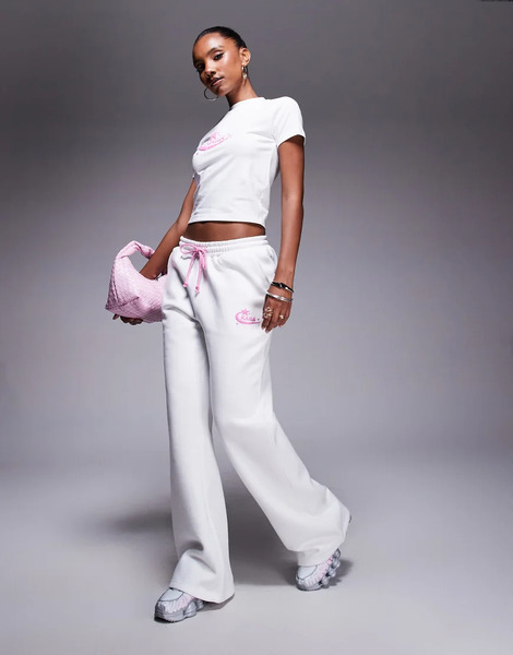  Kaiia Joggers Blancos Y Rosas De Pernera Ancha Con Cordón Ajustable En Contraste De Tejido Rico En Algodón De Kaiia (parte De Un Conjunto)-multicolor 