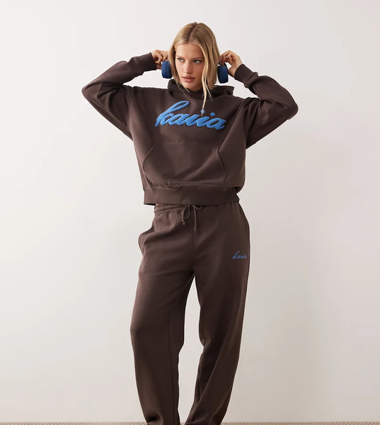  Kaiia Joggers Marrón Chocolate Y Azules De Pernera Ancha De Tejido Rico En Algodón Exclusivos De Kaiia (parte De Un Conjunto)-brown 
