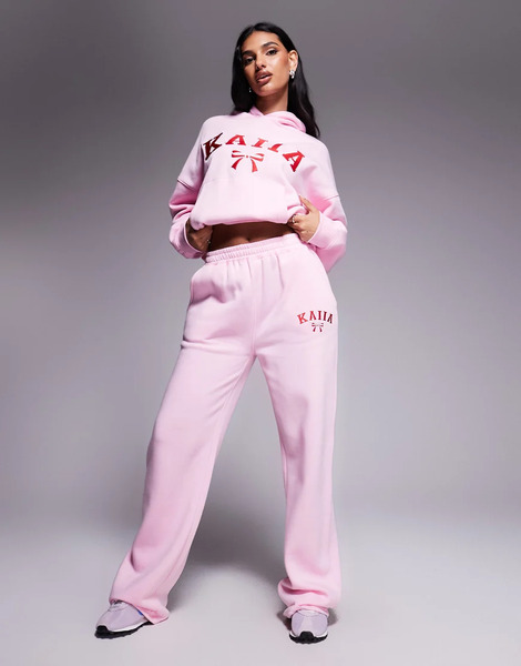  Kaiia Joggers Rosas Y Rojos De Pernera Ancha Con Lazo Y Logo Bordados De Mezcla De Algodón De Kaiia (parte De Un Conjunto) 