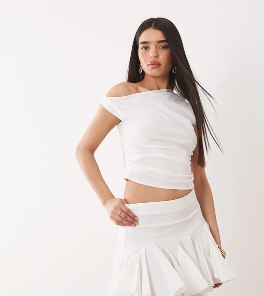  Kaiia Minifalda Blanca Voluminosa Con Godets De Tejido Elástico Rico En Algodón Exclusiva De Kaiia (parte De Un Conjunto)-blanco 