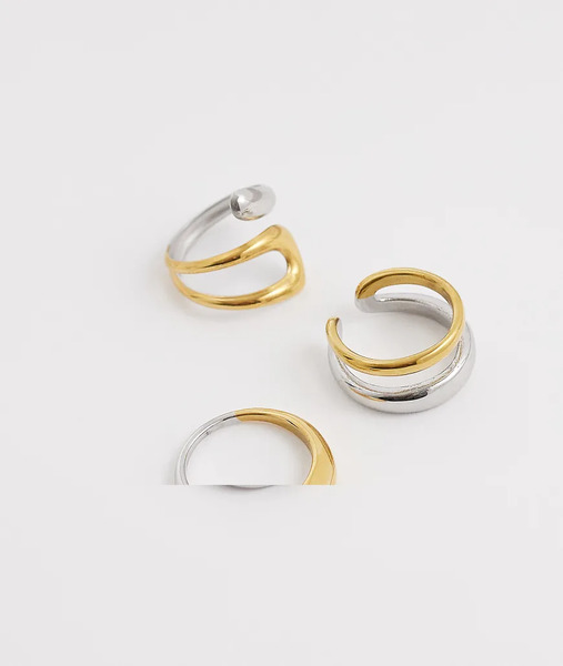  Kaiia Pack De 3 Anillos En Tono Dorado Y Plateado Gruesos De Acero Inoxidable Chapados En Oro De 18 Quilates Exclusivos De Kaiia-multicolor 