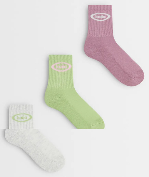  Kaiia Pack De 3 Pares De Calcetines De Color Gris, Verde Y Rosa Con Detalle Del Logo De Algodón De Kaiia Studio-multicolor 