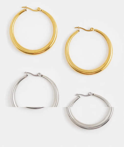  Kaiia Pack De 2 Pares De Pendientes De Aro Gruesos En Tono Dorado Y Plateado De Acero Inoxidable Chapados En Oro De 18 Quilates Exclusivos De Kaiia-multicolor 