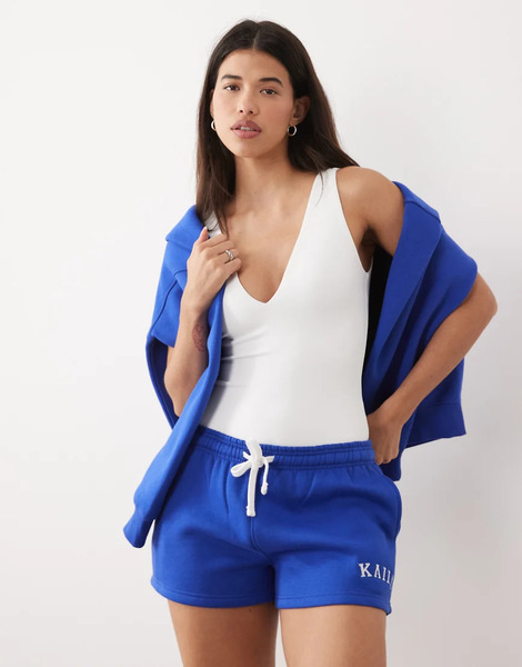  Kaiia Pantalones Cortos De Chándal Azul Cobalto Con Logo Bordado De Tejido Rico En Algodón De Kaiia (parte De Un Conjunto) 