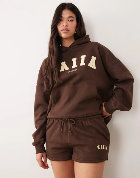  Kaiia Pantalones Cortos Marrón Chocolate Y Limón Con Logo Bordado De Kaiia Studio (parte De Un Conjunto)-multicolor 