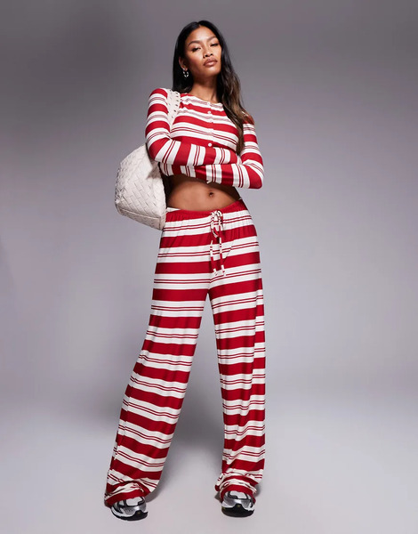  Kaiia Pantalones Rojos Y Blancos A Rayas Con Cordón Ajustable De Punto Muy Liso Exclusivos De Kaiia (parte De Un Conjunto)-multicolor 