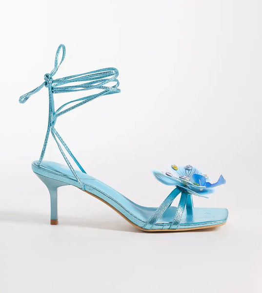  Kaiia Sandalias Color Aguamarina De Tacón Bajo Estilo Años 2000 Con Orquídea Con Strass Y Diseño De Tiras Anudado A La Pierna Exclusivas De Kaiia-azul 
