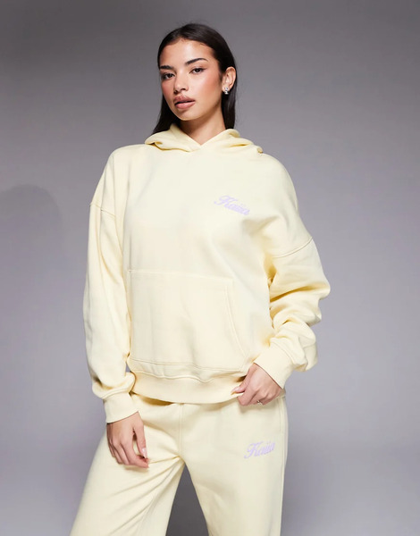  Kaiia Sudadera Amarillo Limón Y Lila Extragrande Con Capucha Y Estampado Gráfico En Relieve En La Espalda De Tejido Rico En Algodón De Kaiia (parte De Un Conjunto)-multicolor 