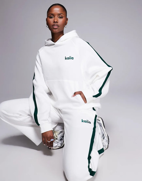  Kaiia Sudadera Blanca Extragrande Con Capucha Y Raya Verde Oscuro En El Lateral De Kaiia (parte De Un Conjunto)-multicolor 