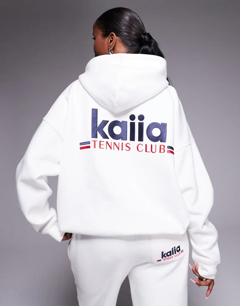  Kaiia Sudadera Blanca Y Azul Marino Extragrande Con Capucha Y Logo tennis Club Bordado De Tejido Rico En Algodón De Kaiia (parte De Un Conjunto)-multicolor 