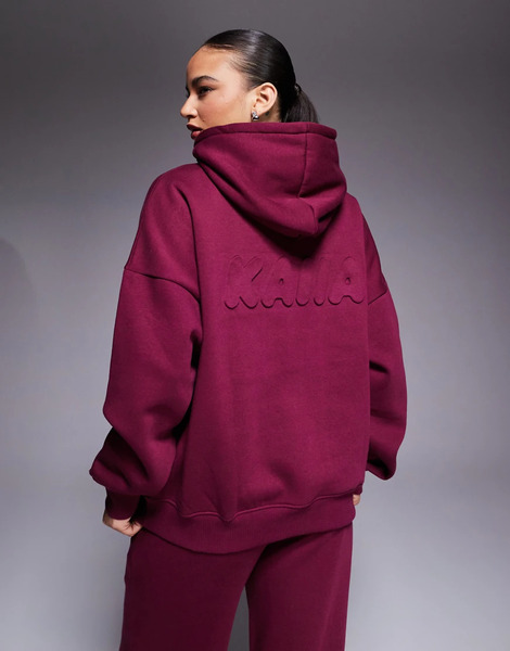  Kaiia Sudadera Burdeos Extragrande Con Capucha Y Logo En Relieve De Tejido Rico En Algodón De Kaiia (parte De Un Conjunto)-rojo 