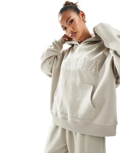  Kaiia Sudadera Color Piedra Extragrande Con Capucha Y Logo De Mezcla De Algodón De Kaiia (parte De Un Conjunto)-beis Neutro 