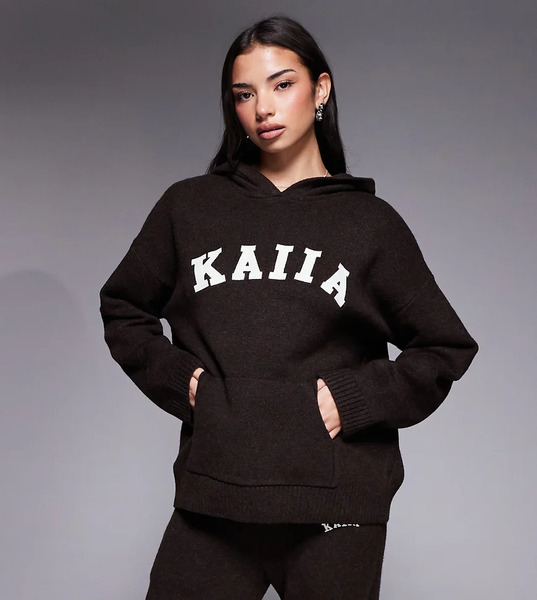  Kaiia Sudadera Marrón Chocolate Con Capucha Y Logo Bordado De Punto Efecto Lana De Kaiia (parte De Un Conjunto)-brown 